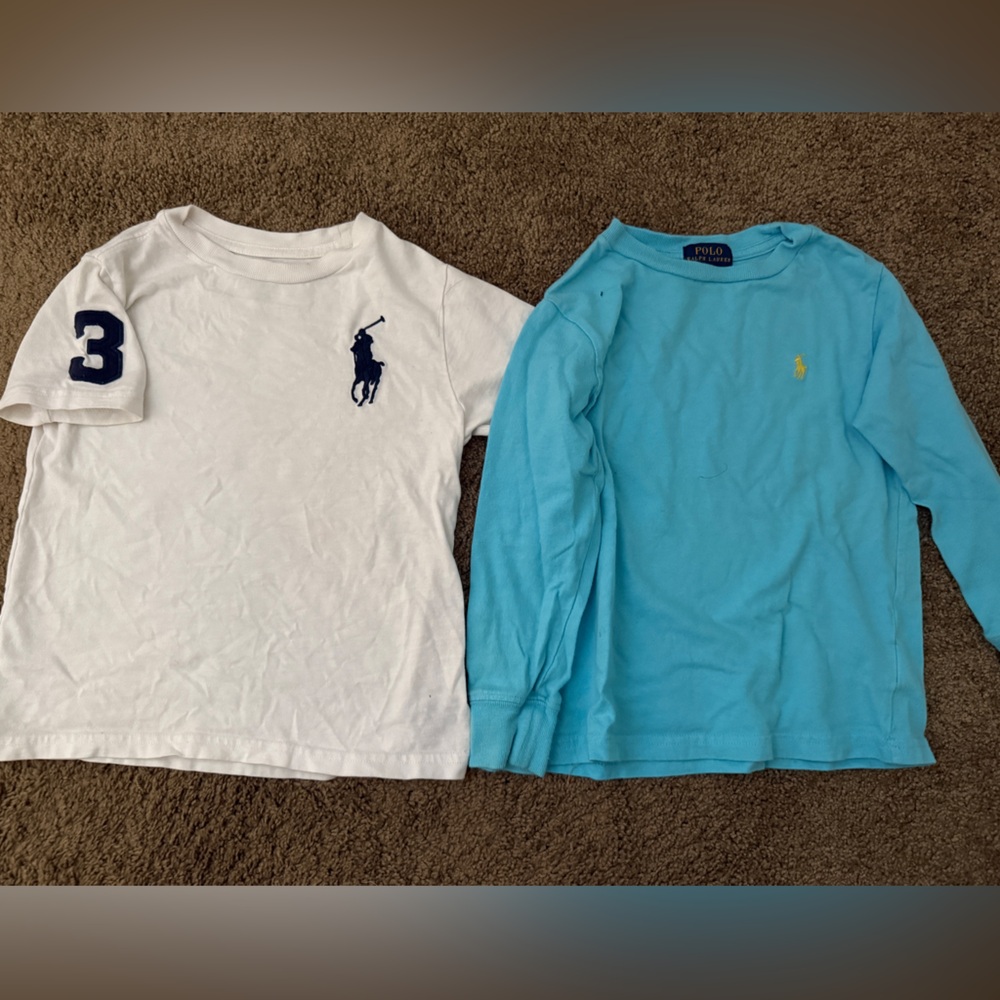 Polo by Ralph Lauren Kids White and Sky Blue Long Sleeve Tees